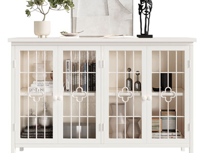 现代白色玻璃柜门的玄关柜、边柜