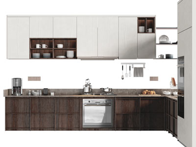 新中式实木转角整体橱柜、吊柜