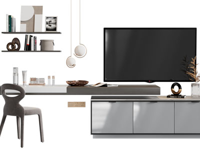 现代电视机、书桌椅组合