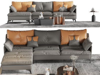 现代转角多人沙发、茶几组合