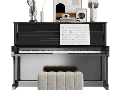 现代黑色钢琴、坐凳3d模型 现代黑色钢琴、坐凳