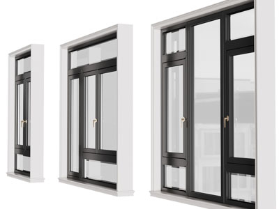 现代黑色金属边框的平开窗、窗户