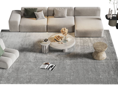 侘寂风多人、单人沙发和茶几组合