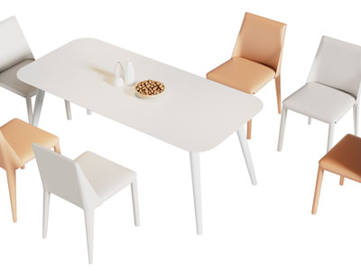 现代白色长方形餐桌椅组合