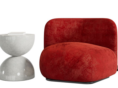 侘寂风红色单人沙发、边几3d模型 侘寂风红色单人沙发、边几