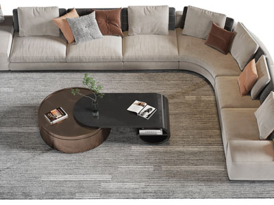 现代半圆形布艺多人沙发、茶几组合