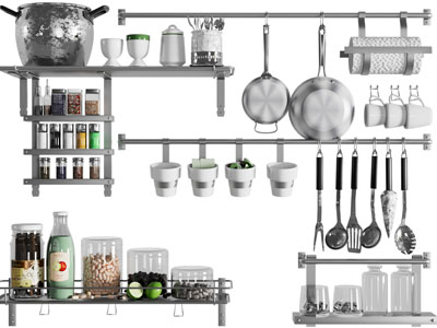 墙面挂钩调味瓶、厨具