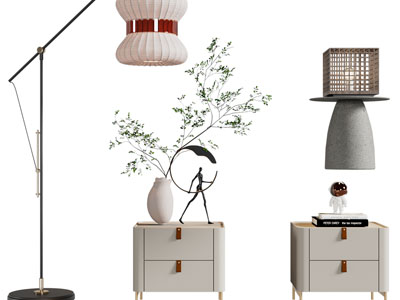 新中式落地灯、床头柜