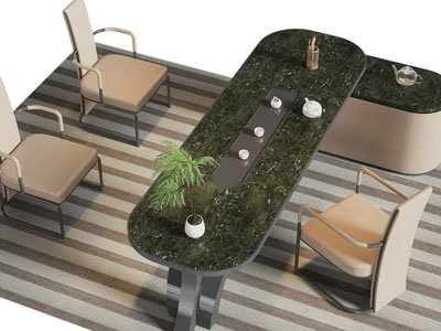 新中式椭圆形茶桌椅组合