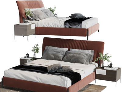 现代布艺双人床、床头柜