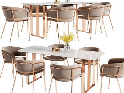 现代轻奢长方形大理石餐桌椅组合