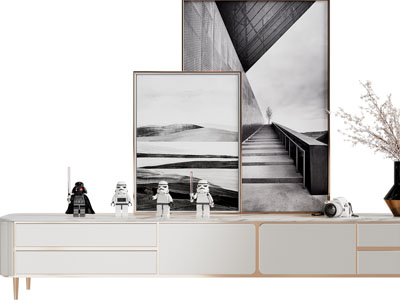 现代轻奢电视柜、装饰画