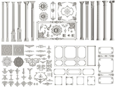 欧式罗马柱子、雕花装饰构件