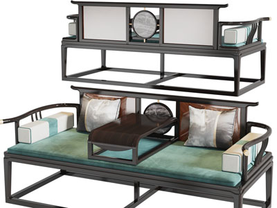 新中式罗汉床3d模型 新中式罗汉床