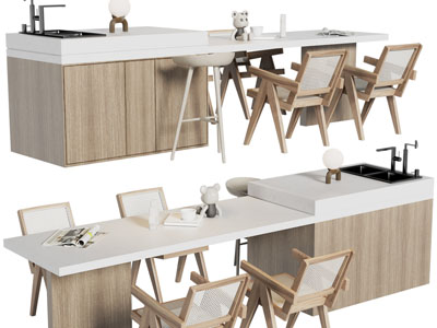 侘寂风带水吧台的餐桌椅组合