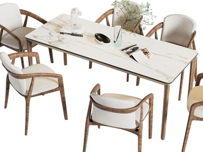 现代长方形餐桌椅组合