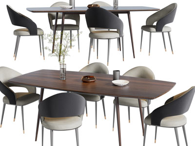 现代实木长方形餐桌椅组合