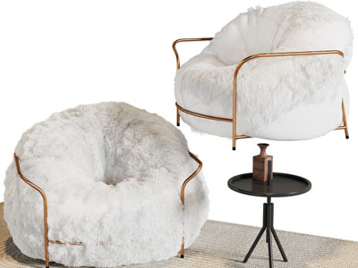 现代轻奢装饰绒毛的单人沙发、边几3d模型 现代轻奢装饰绒毛的单人沙发、边几