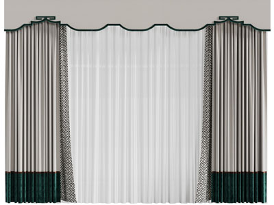 新中式带窗帘盒窗帘窗纱