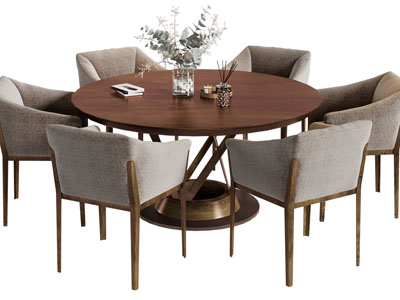 现代圆形实木餐桌椅组合