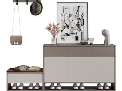 现代玄关鞋柜、换鞋凳