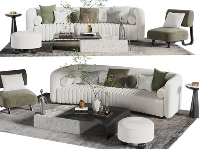 现代弧形多人沙发、单人沙发和茶几组合