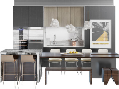 现代整体橱柜、厨房中岛