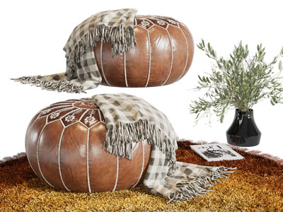 简欧圆形沙发凳、地毯