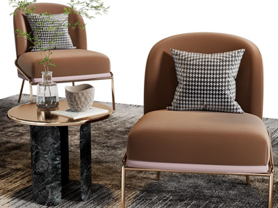 现代轻奢休闲沙发、边几3d模型 现代轻奢休闲沙发、边几