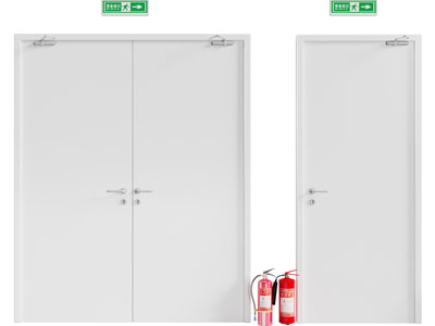 现代双扇、单扇防火门、灭火器3d模型 现代双扇、单扇防火门、灭火器