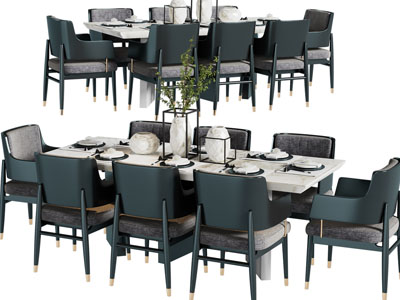 新中式长方形餐桌椅组合