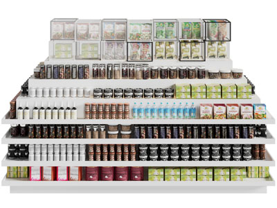 现代食品零食展柜、货架