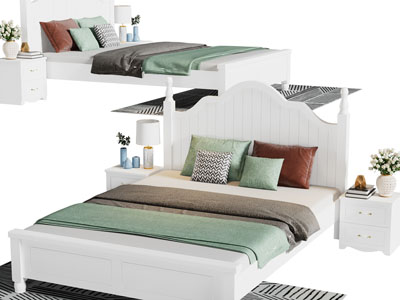 简欧白色双人床、床头柜