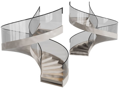 现代玻璃扶手旋转楼梯3d模型 现代玻璃扶手旋转楼梯