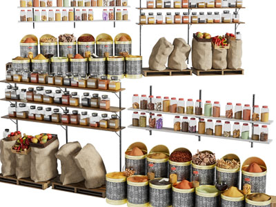 现代调味瓶、调料展示货架3d模型 现代调味瓶、调料展示货架
