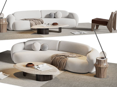 侘寂风多人沙发、茶几组合