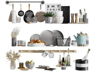 现代调味瓶、茶具杯子、碗碟厨具摆件