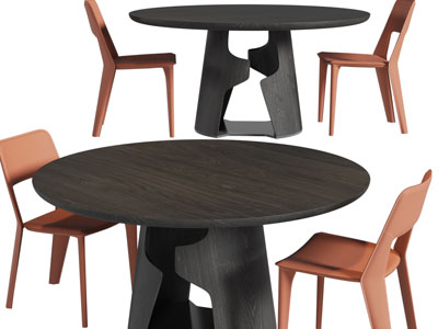 现代圆形实木餐桌椅组合