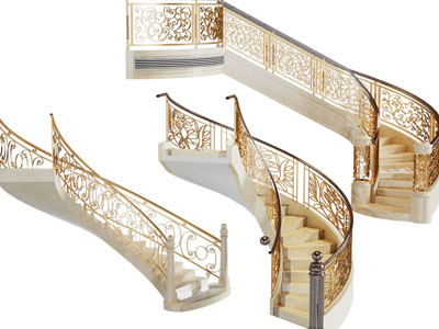 欧式雕花栏杆旋转楼梯3d模型 欧式雕花栏杆旋转楼梯