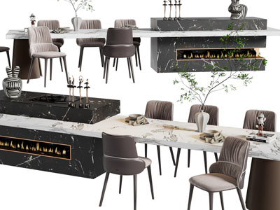 现代带吧台的大理石餐桌椅组合