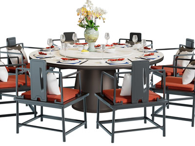 新中式圆形餐桌椅组合