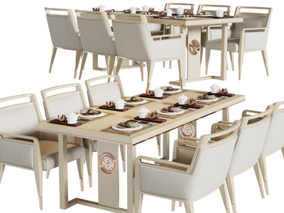 新中式长方形餐桌椅组合