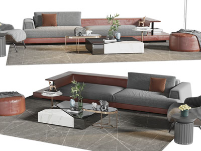 现代多人、单人沙发、坐墩和茶几组合