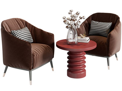 现代单人沙发、边几3d模型 现代单人沙发、边几