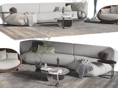 现代布艺多人、单人沙发、茶几组合