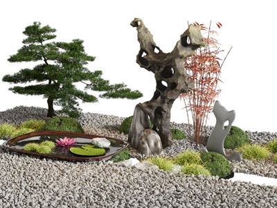 新中式假山松树景观园艺小品