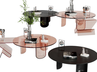 现代圆形透明茶几