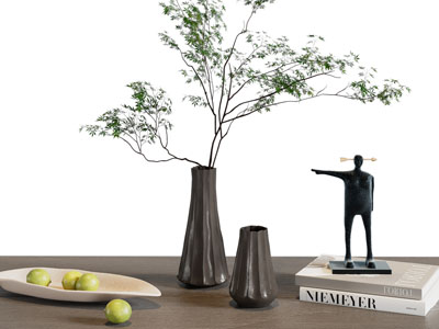 现代花瓶花卉、书籍、雕塑摆件组合