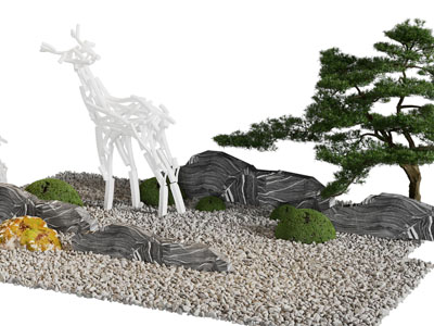 新中式石子、松树景观园艺小品