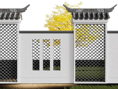 新中式庭院瓦片景观墙、围墙3d模型 新中式庭院瓦片景观墙、围墙